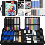 106 Pack Drawing Set Sketching Kit, Pro Art Supplies with 3-Color Sketchbook, Coloring Book, Graphite Colored Charcoal Watercolor & Metallic Pencils, Drawing Supplies Gift Case for Artists Adults Kids