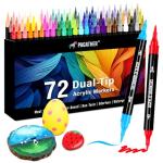 Pagather 72 Colors Acrylic Paint Markers, Dual Tip with Fine Tip and Brush Tip Pens for Stone, Wood, Calligraphy, Canvas, Ceramic, Metal, Glass, Rock Painting, DIY Crafts