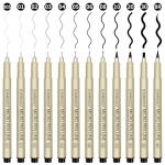 CHARSOCO Black Micro Pens, 12 Sizes in 0.23mm - 5mm, Waterproof Archival Ink, Fine Point Pen for Artist Illustration, Sketching, Anime, Manga and Technical Drawing