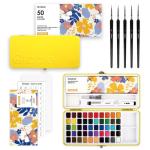 Grabie 50 Colors Premium All-In-One Water Color Paint Set - Detail Paint Brush Included, Watercolor Paints, Painting Sets, Art Supplies, Portable & Travel Watercolor Set, Amateur Hobbyists