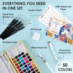 Grabie 50 Colors Premium All-In-One Water Color Paint Set - Detail Paint Brush Included, Watercolor Paints, Painting Sets, Art Supplies, Portable & Travel Watercolor Set, Amateur Hobbyists