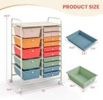 LDAILY 15 Drawer Rolling Storage Cart, Rolling Cart with Drawers for Classroom, Art Supply Craft Organizer on Wheel with Metal Frame & Handles for Home Office School