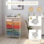 LDAILY 15 Drawer Rolling Storage Cart, Rolling Cart with Drawers for Classroom, Art Supply Craft Organizer on Wheel with Metal Frame & Handles for Home Office School