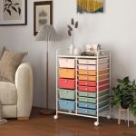 LDAILY 15 Drawer Rolling Storage Cart, Rolling Cart with Drawers for Classroom, Art Supply Craft Organizer on Wheel with Metal Frame & Handles for Home Office School