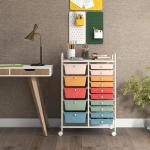 LDAILY 15 Drawer Rolling Storage Cart, Rolling Cart with Drawers for Classroom, Art Supply Craft Organizer on Wheel with Metal Frame & Handles for Home Office School