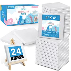 ESRICH Mini Canvases for Painting,4x4In Canvas in Bulk 24Pack, 2/5In Profile Small Square Canvas, Blank Canvases are Great for School Projects and Kids Birthday Parties, Home Decor Project.