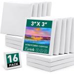 ESRICH Mini Stretched Canvas 16Pack 3x3inch, 2/5Inch Profile Art Primed Canvases for Painting, Cotton Small Professional Stretched Canvas for Kids and Art Supplies.