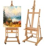Falling in Art Extra Large H-Frame Studio Easel, Solid Beechwood Artist Easel with Storage Tray, Adjustable Canvas Holder Stand with Rolling Wheels for Painting Adult