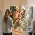 Falling in Art Extra Large H-Frame Studio Easel, Solid Beechwood Artist Easel with Storage Tray, Adjustable Canvas Holder Stand with Rolling Wheels for Painting Adult