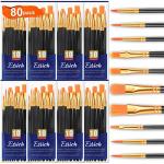 ESRICH Acrylic Paint Brushes Set,8Packs /80 Pcs Black Nylon Paintbrushes, Suitable for Acrylic Oil Watercolor Rock Body Face Nail Art,Perfect Suit of Art Painting, Best Gift for Kids Adult Drawing