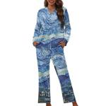 Irisjudy Starry Night Print Women's Pajama Sets Button Down Sleepwear with Pocket, Van Gogh Artwrok 2 Piece Cozy Loungewear Sweater Sets Oil Painting Art Homewear