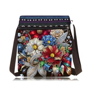 5D DIY Diamond Art Painting Crossbody Bag for Women, Shoulder Bag with Zipper Adjustable Shoulder Strap for Shopping-#10-Flower
