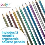 Ooly Metallic Sheen Colored Pencils Set of 12,Drawing and Coloring Pencils for Kids and Adults, Colorful School Supplies for Any Arts and Crafts, Adult Coloring Books