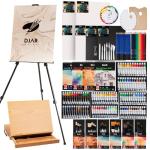 DJAR 174pcs All-in-One Art Painting Set with Tabletop Easel & Tripod, Acrylic, Watercolor, Oil & Sketch Kit, 96 Acrylic, Watercolor & Oil Paint Set for Beginners, Professionals, Artists