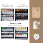 DJAR 174pcs All-in-One Art Painting Set with Tabletop Easel & Tripod, Acrylic, Watercolor, Oil & Sketch Kit, 96 Acrylic, Watercolor & Oil Paint Set for Beginners, Professionals, Artists