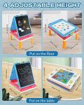 Elovien Easel for Kids, 4 in 1 Double Sided Toddler Art Easel with Chalkboard & Magnetic Whiteboard, Foldable Kids Tabletop Easel with Drawing & Writing Accessories - Gift for Boys and Girls (Blue)