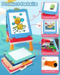 Elovien Easel for Kids, 4 in 1 Double Sided Toddler Art Easel with Chalkboard & Magnetic Whiteboard, Foldable Kids Tabletop Easel with Drawing & Writing Accessories - Gift for Boys and Girls (Blue)