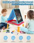 Elovien Easel for Kids, 4 in 1 Double Sided Toddler Art Easel with Chalkboard & Magnetic Whiteboard, Foldable Kids Tabletop Easel with Drawing & Writing Accessories - Gift for Boys and Girls (Blue)
