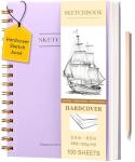 Yoment 5.5" x 8.5" Sketch Book, Small Sketchbook for Drawing, 100 Sheets(68 lb/100gsm) Hardcover Spiral Sketch Pad for Kids with Pencil Art Sketchbook Drawing Paper Pad Book for Adults Artists,Purple