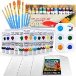 ESRICH Acrylic Paint Set,Paint Set with 10 Paint Brushes12 Color 12ml Acrylic Paint,1 Palettes and 4 Pcs Canvas for Students, Artists and Beginner Art Supplies
