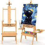 Solid Beech Wood H-Frame Easel, Large Painting Easel with Storage Box and Palette, Professional Foldable Studio Art Easel Stand with Signature Box for Adults, Holds Canvas Art up to 48"