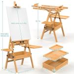 Solid Beech Wood H-Frame Easel, Large Painting Easel with Storage Box and Palette, Professional Foldable Studio Art Easel Stand with Signature Box for Adults, Holds Canvas Art up to 48"