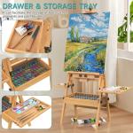 Solid Beech Wood H-Frame Easel, Large Painting Easel with Storage Box and Palette, Professional Foldable Studio Art Easel Stand with Signature Box for Adults, Holds Canvas Art up to 48"