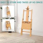 Solid Beech Wood H-Frame Easel, Large Painting Easel with Storage Box and Palette, Professional Foldable Studio Art Easel Stand with Signature Box for Adults, Holds Canvas Art up to 48"