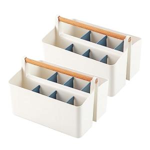 Cocheetah 2 Pack Art Caddy Organizer Portable,Marker Box, Large Pen Holder for Desk, Art Supply Storage Bin with Adjustable Dividers for Colored Pencils,Markers,Craft Organizers (Blue Divider)