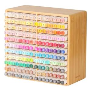 walowalo Marker Organizer Hold 176 Markers Birthday Gifts Christmas Gifts Bamboo Pen Holder Art Supply Pencil Storage Organizer 22 Compartments All-in-One Marker Storage for Home Office Desk Classroom