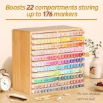 walowalo Marker Organizer Hold 176 Markers Birthday Gifts Christmas Gifts Bamboo Pen Holder Art Supply Pencil Storage Organizer 22 Compartments All-in-One Marker Storage for Home Office Desk Classroom
