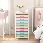 SYKIARIOL Rolling Storage Cart with Drawers,Utility Cart With 8 Drawers and Wooden Tabletop,Rolling Drawer Cart,Storage Drawer Cart for Living Room,Classroom,Bedroom,Bathroom,Dorm,Office,Rainbow