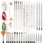 Beetles 31pcs Nail Art Brushes, Dotting Tools, Nail Art Pens, Dust Brush, Striping Liner Fingernail Drawing Pens with Palette Holder All in One for Starter Manicure Design Set