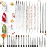 Beetles 31pcs Nail Art Brushes, Dotting Tools, Nail Art Pens, Dust Brush, Striping Liner Fingernail Drawing Pens with Palette Holder All in One for Starter Manicure Design Set