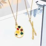 ONLYJUMP Palette Brush Asymmetric Necklace for Art Teacher Artist Charm Chic Fashion Design Colorful Paint Pendant Drop Necklace Jewelry Gold (Brush)