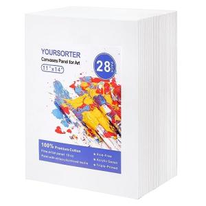 YOURSORTER Canvases for Painting 28 Pack, 11x14 inch Blank Painting Canvas Boards, Primed Acid-Free 100% Cotton Canvas Panels for Acrylic Oil Tempera Watercolor Paints, Art Supplies