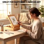 Beechwood Tabletop Easel for Painting, Portable Adjustable Sketchbox Art Easel Stand with Detachable Strap for Beginners and Art Lovers