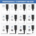 YISAN Micro Black Drawing Pens Art Fineliner Ink Pens,Set of 12 Technical Drawing pen,Manga Markers for Sketching Technical,70337