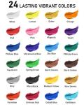 Nicpro Acrylic Paint Set, 24 Colors with 12 Brushes & Palette, Non Toxic Art Supplies Kit for Painting Fabric, Canvas, Clay, Wood, Rock & Ceramic, Halloween Pumpkin, Rich Pigments for Beginners, Students & Professional Artists (2 oz, 60 ml)