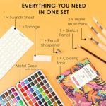 Grabie Watercolor Paint Set, Watercolor Paints, 168 Colors, Painting Set of Coloring Book, Water Brushes and Drawing Pencil, Art Supplies, Perfect Starter Kit for Watercolor Painting