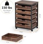 Tribesigns 5 Drawer Chest, Wood Storage Dresser Cabinet with Wheels, Industrial Storage Drawer Organizer Cart for Office Bedroom Entryway (Rustic Brown, 1 PC)