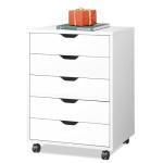 DEVAISE 5-Drawer Chest, Wood Storage file Cabinet with Wheels, White