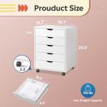 DEVAISE 5-Drawer Chest, Wood Storage file Cabinet with Wheels, White