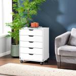 DEVAISE 5-Drawer Chest, Wood Storage file Cabinet with Wheels, White