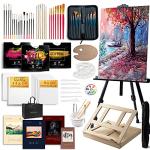 Large Deluxe Artist Painting Set, 141-Piece Professional Art Paint Supplies Kit w/Aluminum Field & Wood Table Easel for Adults, Acrylic, Oil, Watercolor Paints, Brushes, Canvases, Sketch Pads & More