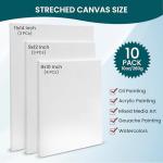 COLORAINN Stretched Canvas – Multi Pack Set of 10 PCs: 4 of 8x10, 3 of 9x12 & 3 of 11x14 Inch - 10 Oz, 5/8" Profile, Premium Primed Canvases for Acrylic, Oil, Watercolor Painting