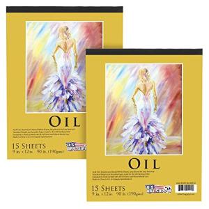 U.S. Art Supply 9" x 12" Premium Heavy-Weight Oil Painting Pad (2 Pack, 30 Sheets Total) - 90lb (190gsm) - Oil Pastel Paper for Students and Adults