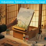 MEEDEN Large Tabletop Easel Sketchbox, Adjustable Solid Beech Wood Desktop Easel Box, Travel Easel for Artists, Table Top easels for Painting, Wooden Art Storage Box for Artist, Adults & Beginners