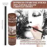 Gueevin 50 Pcs Willow Charcoal Sticks, Willow Charcoal, Artists, Beginners, Students, Perfect for Sketching, Drawing, Shading, and Fine Art Christmas Gifts for Art (4-5mm)