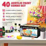40 Pcs Classic & Metallic & Pastel Acrylic Paint Set with 12 Brushes, 2 Knives & Palette, 24 Colors (2oz/60ml) - for Adults, Kids, Artists & Beginners - Arts and Crafts Painting Kit